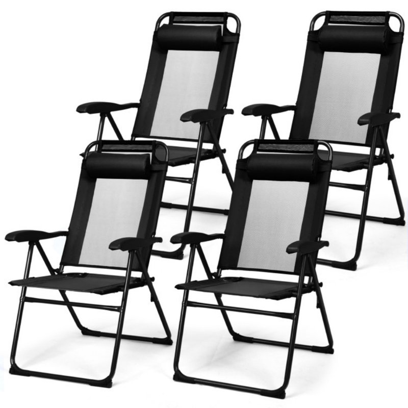 2 Pieces Patio Adjustable Folding Recliner Chairs With 7 Level Adjustable Backrest