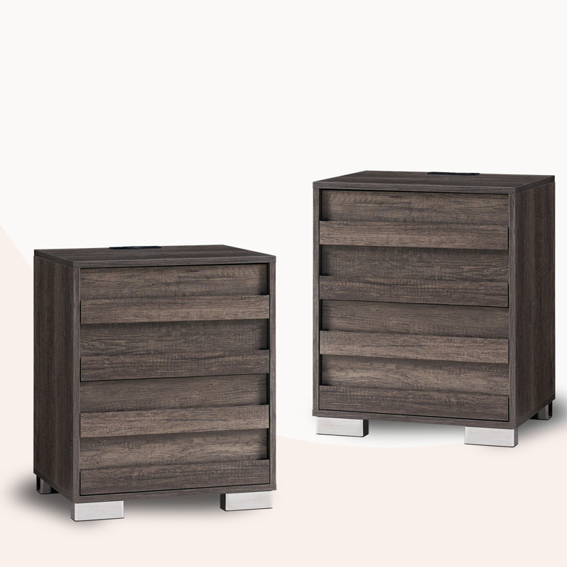 Louby Farmhouse Nightstands With Charing Station,Gray, Gray