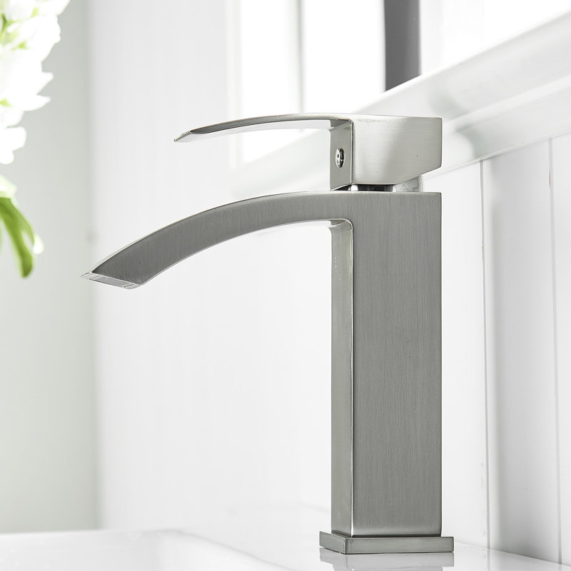 Robinet de lavabo de salle de bain en nickel brossé - 1 trou avec remplissage en céramique sur le côté et aluminium
