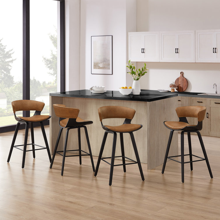 Blayse 26.96" PU Upholstered Counter Bar Stool with Wood Frame (Set of 4)