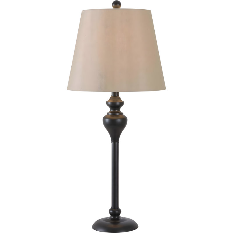 Traditional Floor And Table Lamp Set With Oil-Rubbed Bronze Finish And Tan Tapered Shades, Alexa Compatible