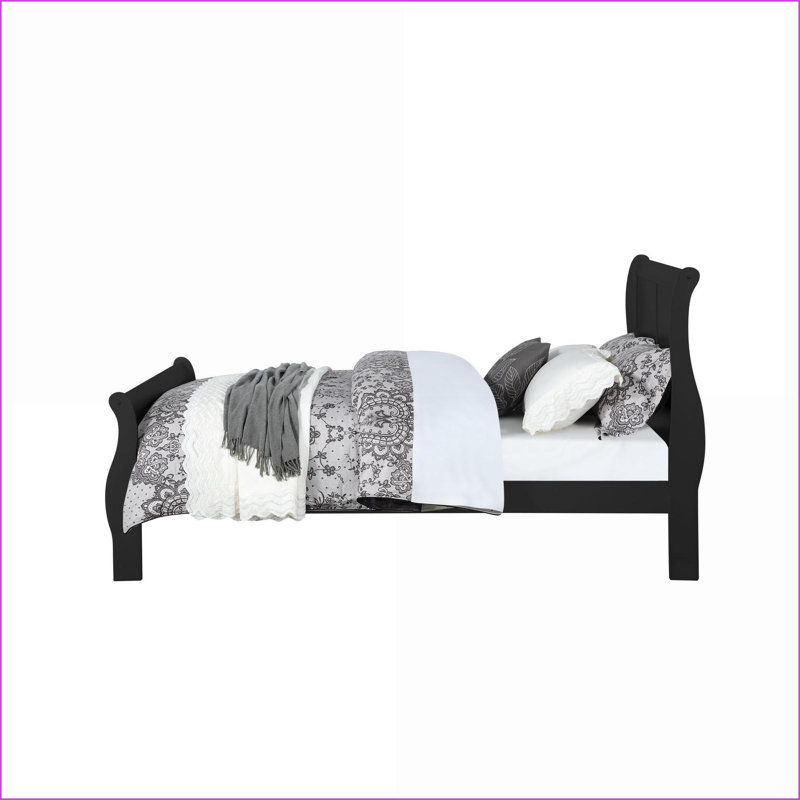 Ensemble de chambre à coucher, lit-bateau simple 2PCS & amp; Table de chevet, finition noire traditionnelle | Lits-traîneau | Noir