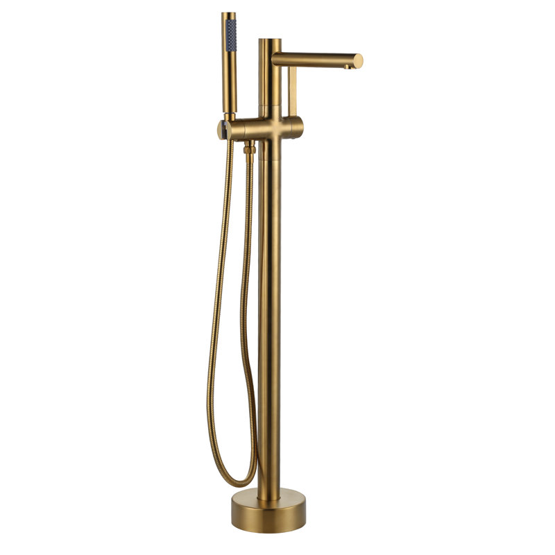 2-handle Freestanding Tub Faucet With Hand Shower In Brushed Gold