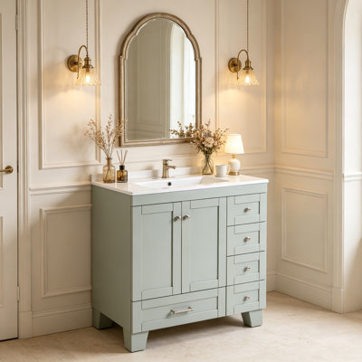 Bathroom Vanity with Sink, Wood Frame Bathroom Vanity with Soft-Close Drawers