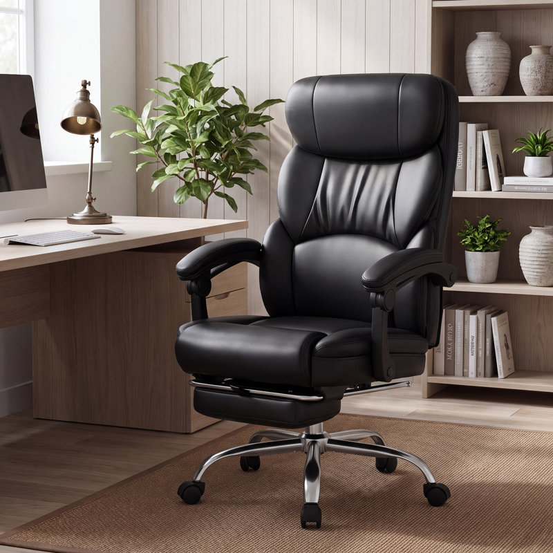 Fauteuil de bureau ergonomique de direction avec fonction massage et chauffage, repose-pieds réglable, dossier haut en cuir PU