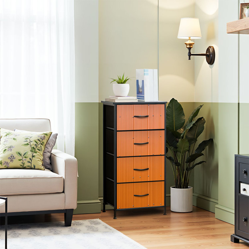 Commode pour commode de chambre à coucher pour commode orange à rangée de rayure à texture rayée Commodes et commodes de rangement en tissu avec bacs de rangement à 4 tiroirs
