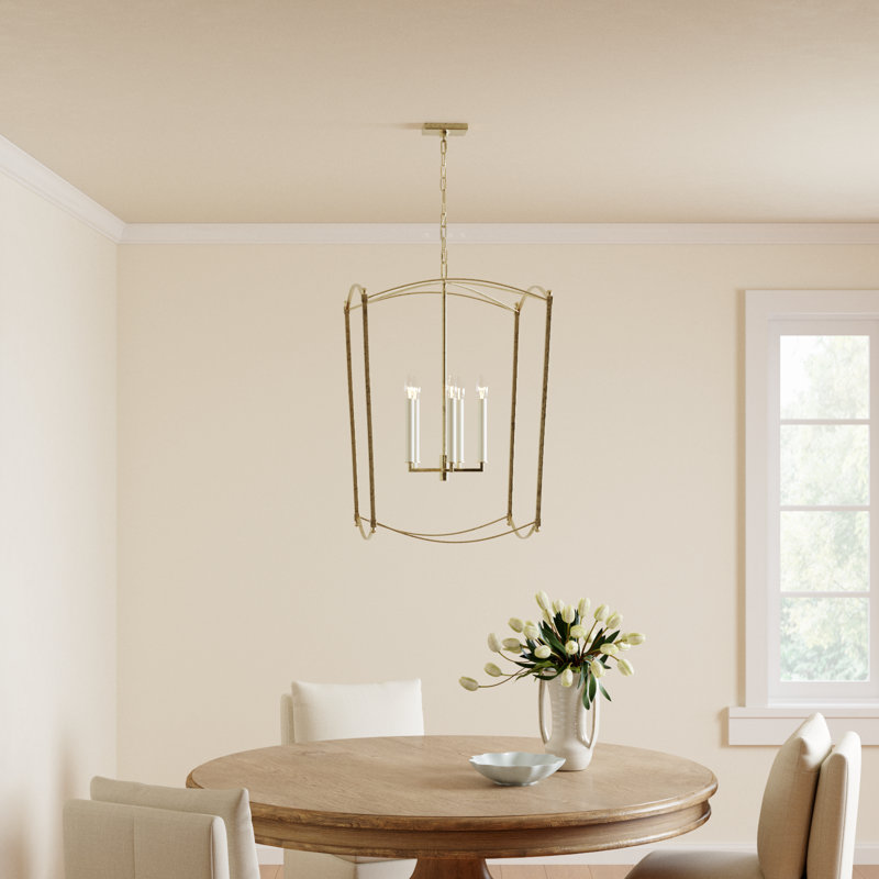 Olive 5 - Light Dimmable Lantern Geometric Chandelier, Antique Gild