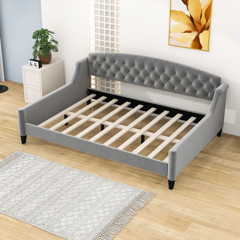 Jehnna Upholstered Tufted Button Daybed, Gray, Full