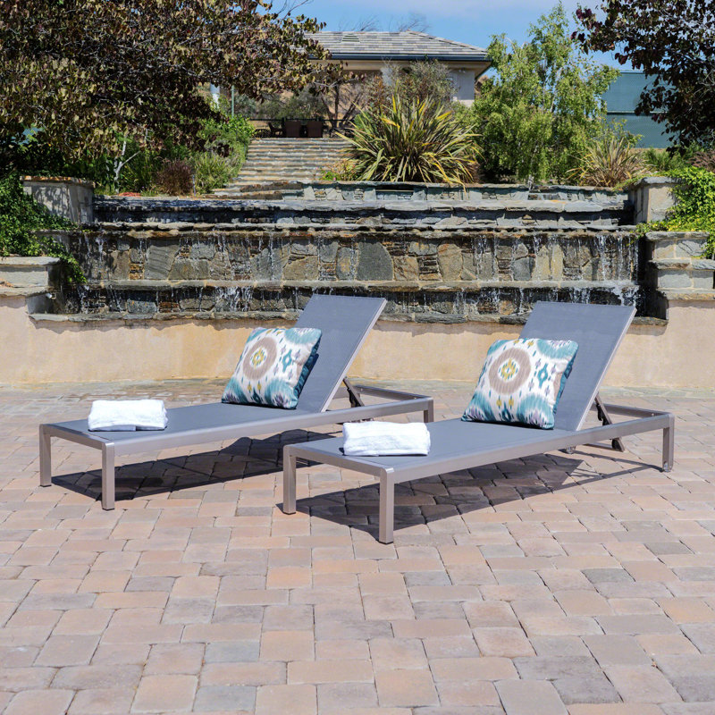 Caggiano Outdoor Metal Chaise Lounge, Light Gray, 2
