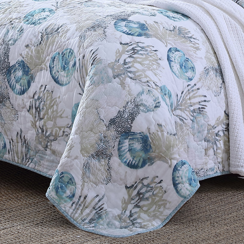King Size Blue Cotton Reversible Quilt Set