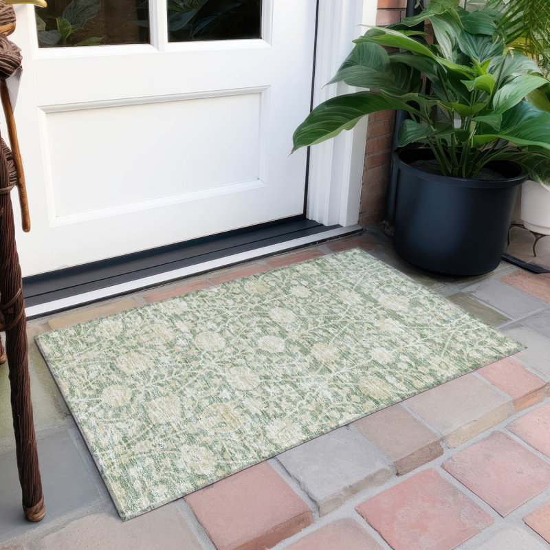 Machine Washable Indoor/Outdoor Chayden ACN1086 Aloe Rug, Rectangle 1'8" x 2'6"