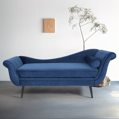 Classic Scroll Arm Sled Chaise - Relaxation Sofa With Slanted Birch Feet by Red Barrel Studio