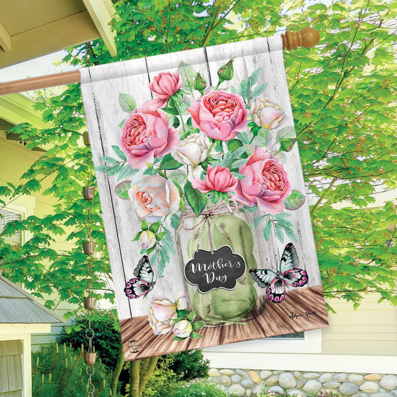 Drapeau de la maison des roses de la fête des Mères, Fête des Mères rose et blanche