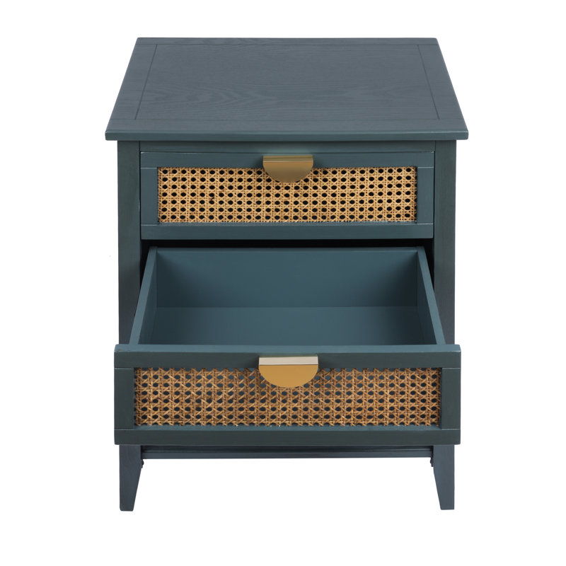 Table d'appoint à 2 tiroirs avec naturel - pour chambre à coucher, bureau. Table de bout en placage de bois massif, poignée en métal, stable et design 2. Poignée. . 22,19 po de profondeur, 15,9 po de largeur, 28 po de hauteur. Idéal salon, bureau