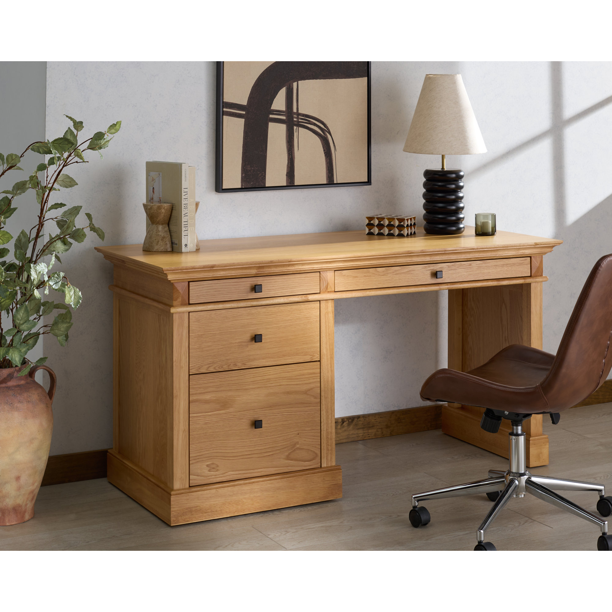 Shorecrest 4 Drawer Wood Desk, Natural Wood