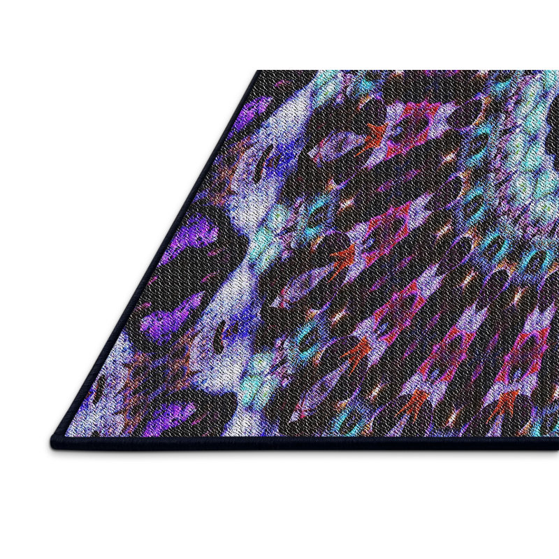 Laine tissée à la machine de style oriental et polyester mauve/bleu Tapis décoratif, Tapis de couloir 2 pi x 5 pi