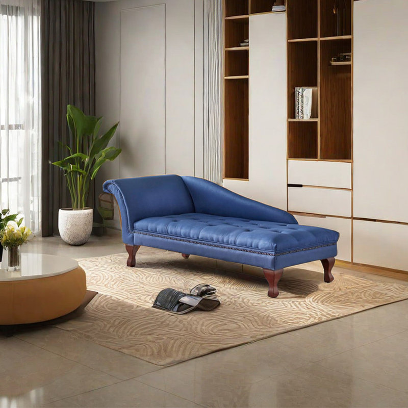Chaise longue inclinable en velours, Brun, Accoudoir à gauche (vu de face), Bleu
