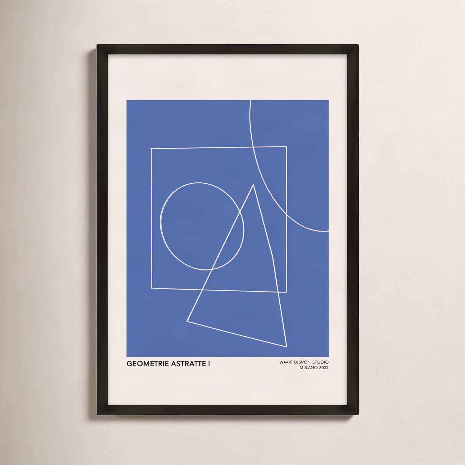 Caila "Geometric Abstraction in Blue" Print, Black, 25" H x 17.5" W x 1.25"D