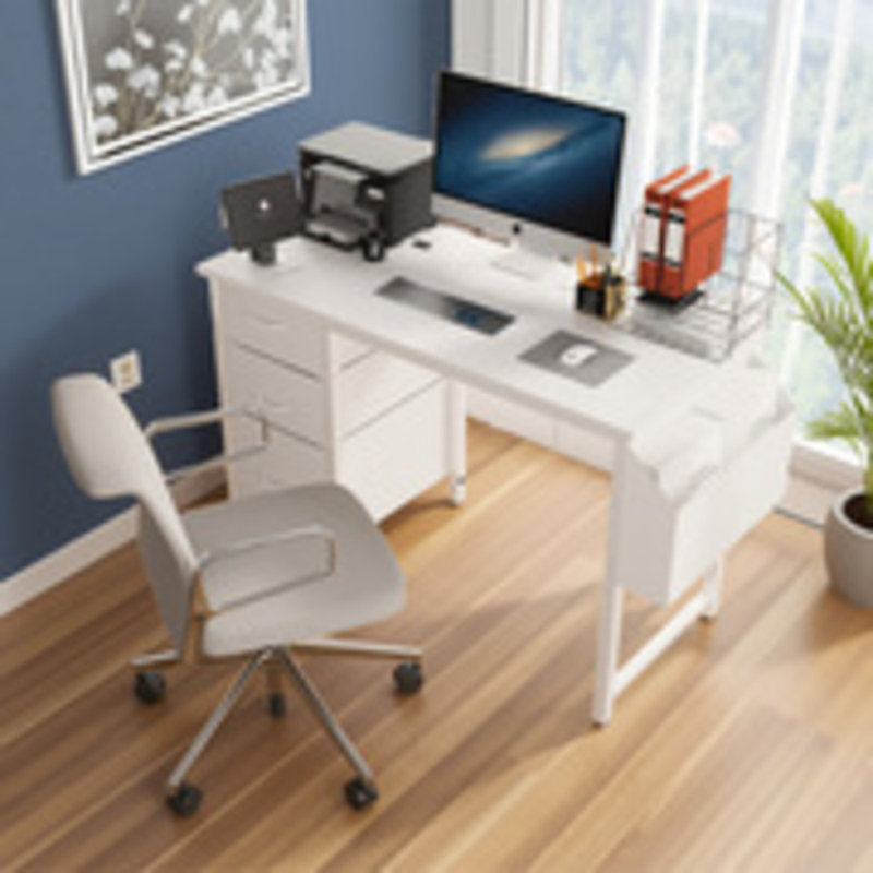 47.3" Multi-functional Desk (white) - Hidden Power Outlet (2 Outlets, Usb, Type-c), 3 Fabric Drawers, Side Pocket, Reversible, X-frame, Easy Assembly For Home/office/game/vanity​