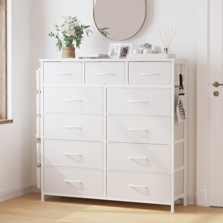 Ebern Designs Dresser for Bedroom 16 Drawers, Tall White Fabric Dresser  Organizer with Wood Top&Leather Front & Reviews