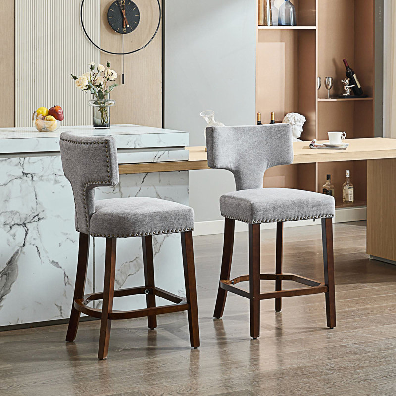 Ensemble de 2 tabourets de bar modernes Mid-Century, Gris