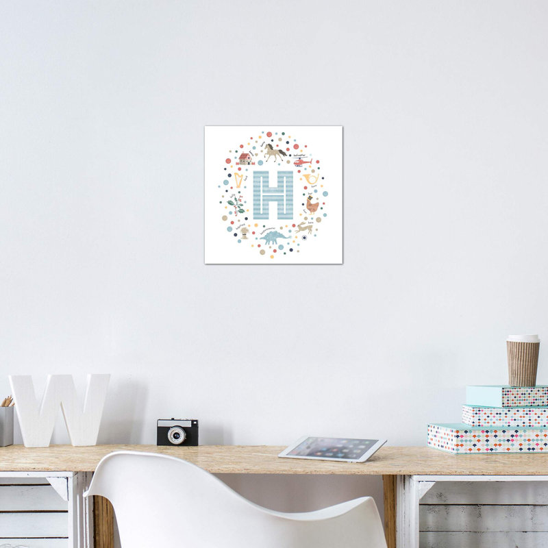 Lettre illustrée H bleue - impression, Toile tendue, Pas de tapis, H 18 po x l 18 po x 1,5 po