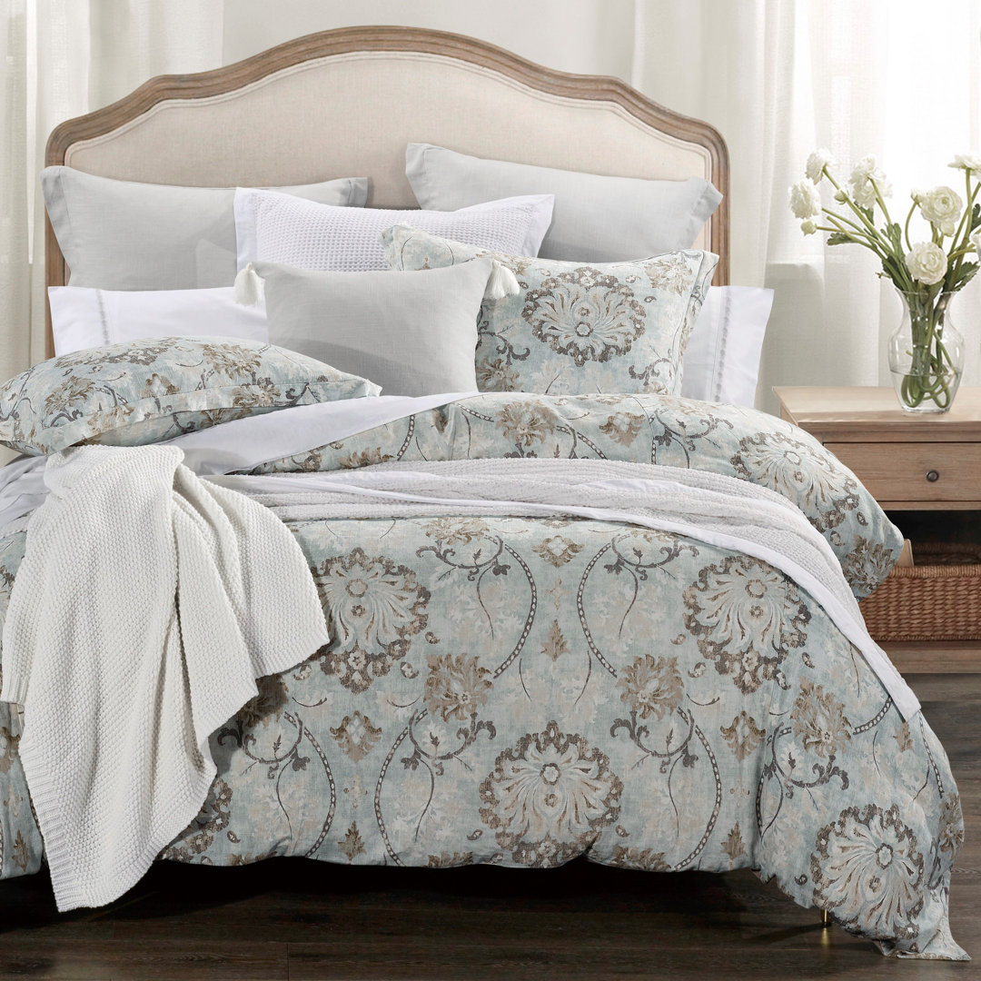 Dalia Light Blue Brown Floral Classic Chic Casual Duvet Set HiEnd Accents 