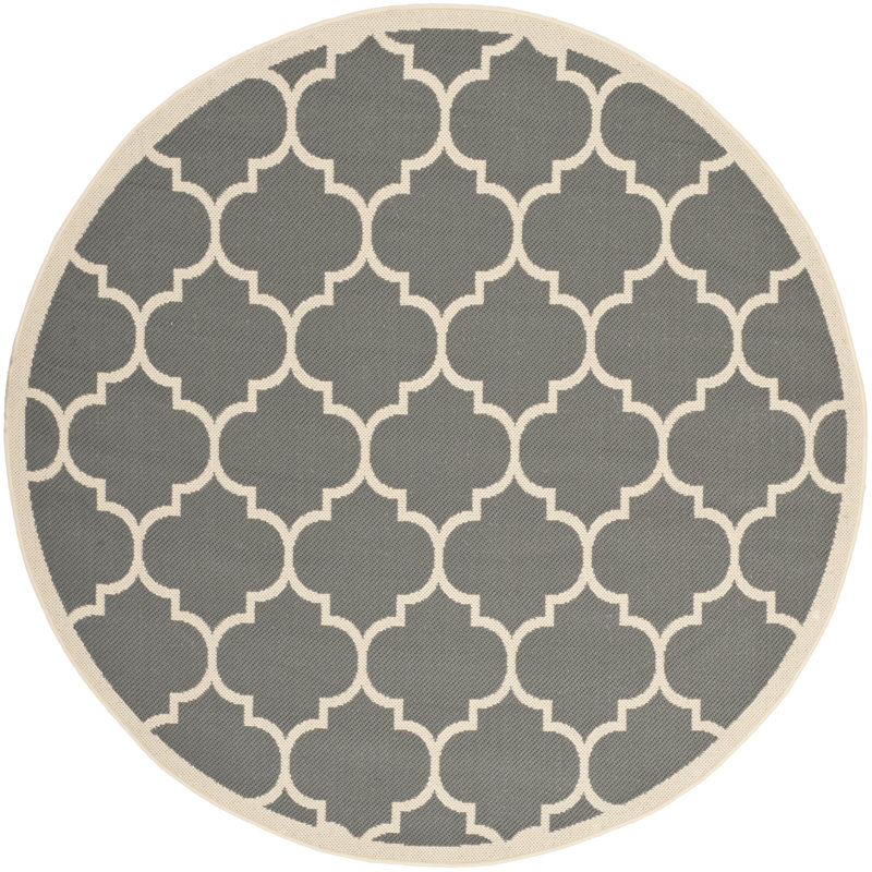 Tapis d'intérieur / extérieur gris / beige Arneshia, Rond 6 pi 7 po