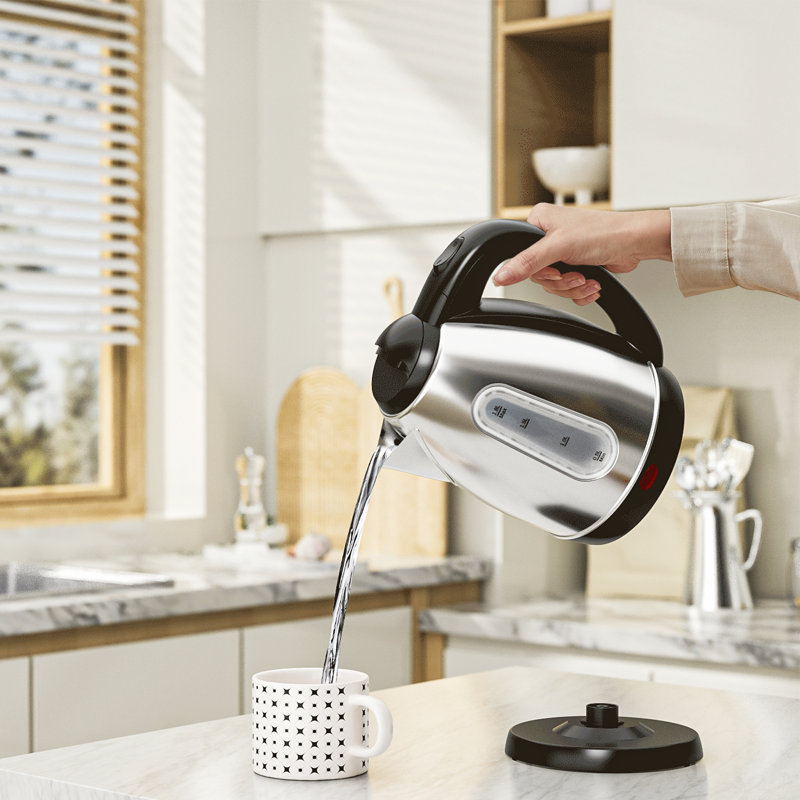 Bouilloire électrique, chaudière et chauffe-eau électrique, 1,8 litre, bouilloire de 1 200 watts pour une ébullition rapide, arrêt automatique et protection contre l'ébullition à sec, acier inoxydable
