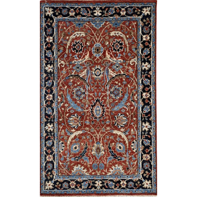 Red Hand-Knotted Wool Floral Symmetrical Classic Traditional Modern Contemporary Carpet Rug, 10' x 14'