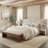 King Velvet Upholstered Platform Bed Frame with 2 Attached Nightstands & 2 Extra Large Drawers & Floating Shelves, No Box Spring Needed, Beige-164865393-164865356