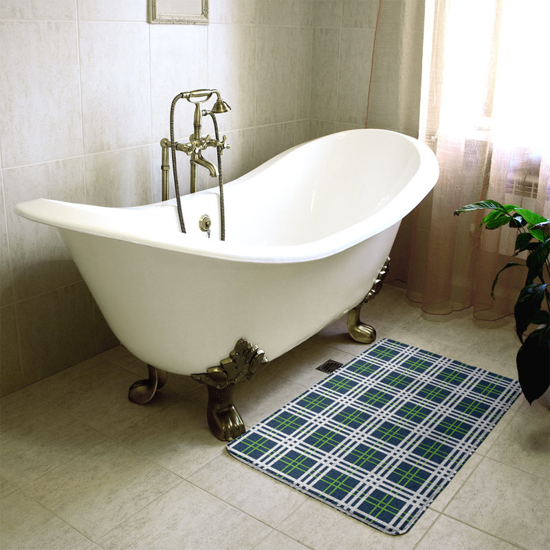 Memory Foam Non-Slip Bath Rug, 21" W x 34" L, Green/White