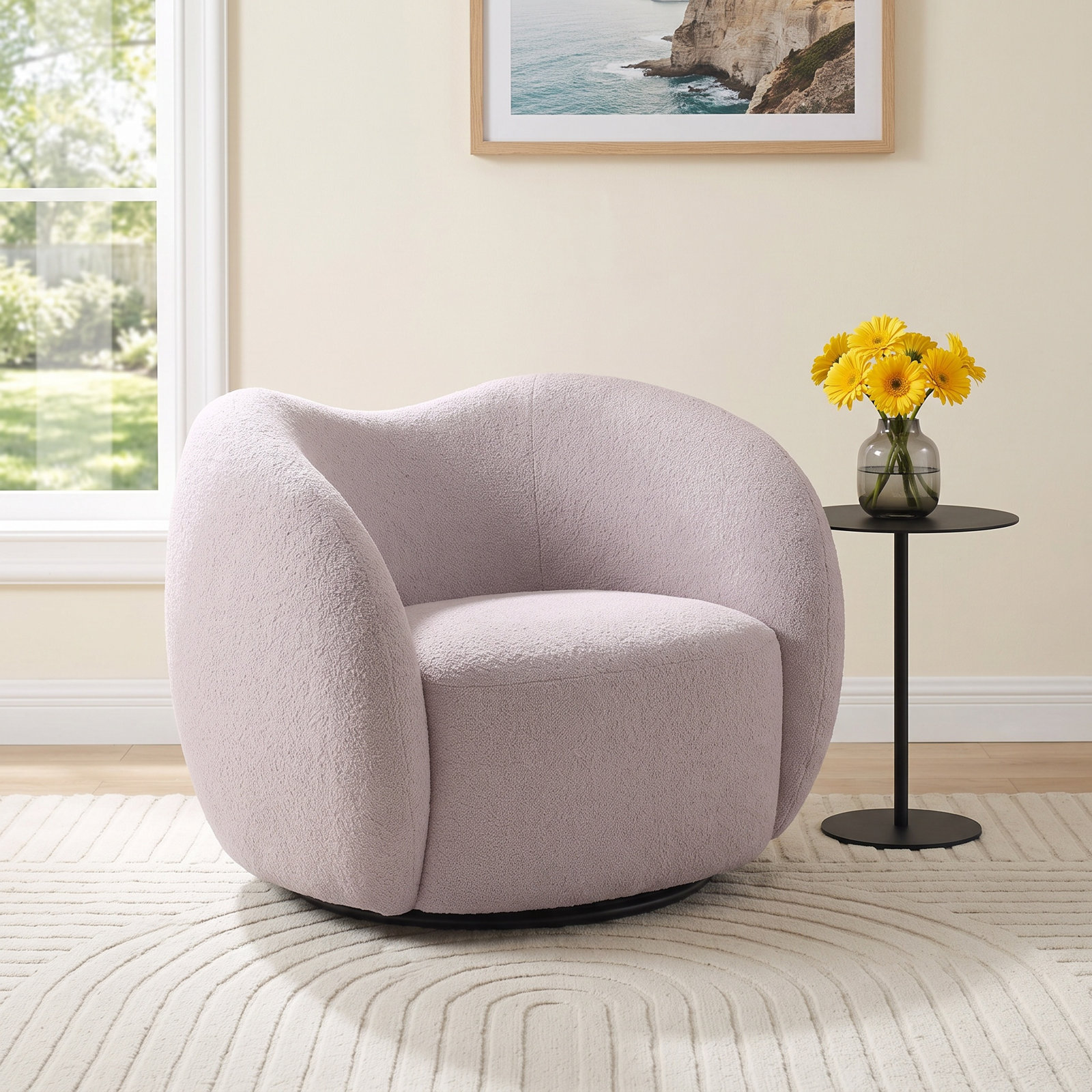 Upholstered Barrel Chair, Pink Wool