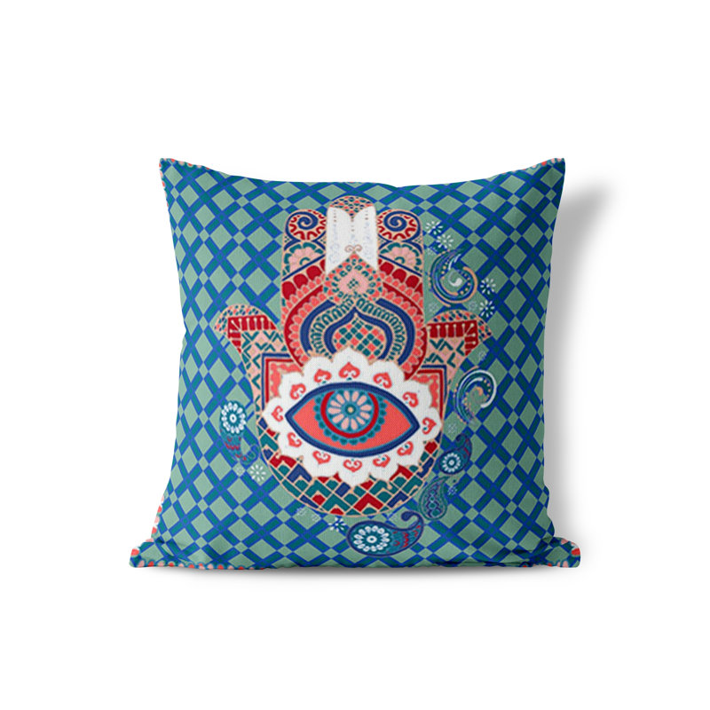 Housse et insert de coussin carré intérieur / extérieur en polyester Heavenly Hand, 18 po x 18 po, Bleu