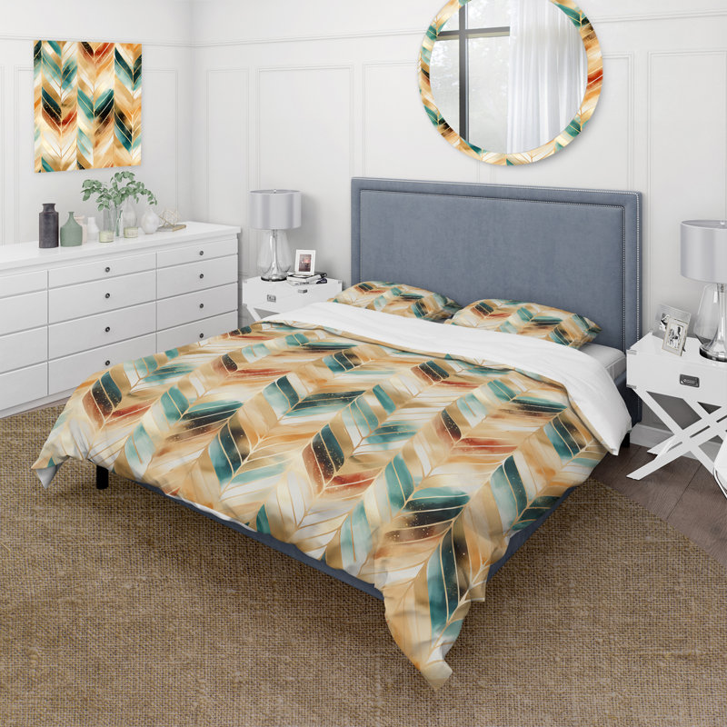 Goldern Gilded Chevron Reverie - Ensemble de housse de couette à chevrons, Housse de couette pour très grand lit et 2 très