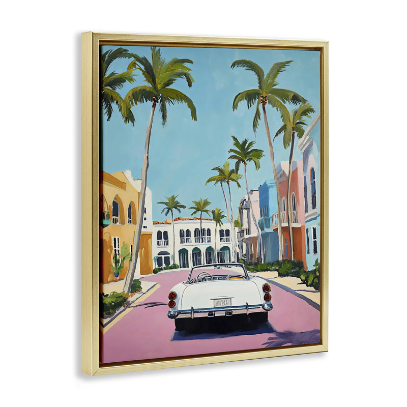 Cadre flottant voiture tropicale classique, design par Franklyn Gregory, H 21 po x l 17 po, Cadre flottant métallique doré