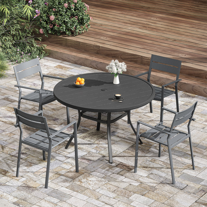 Ensemble repas extérieur pour 4 personnes, Gris / Noir