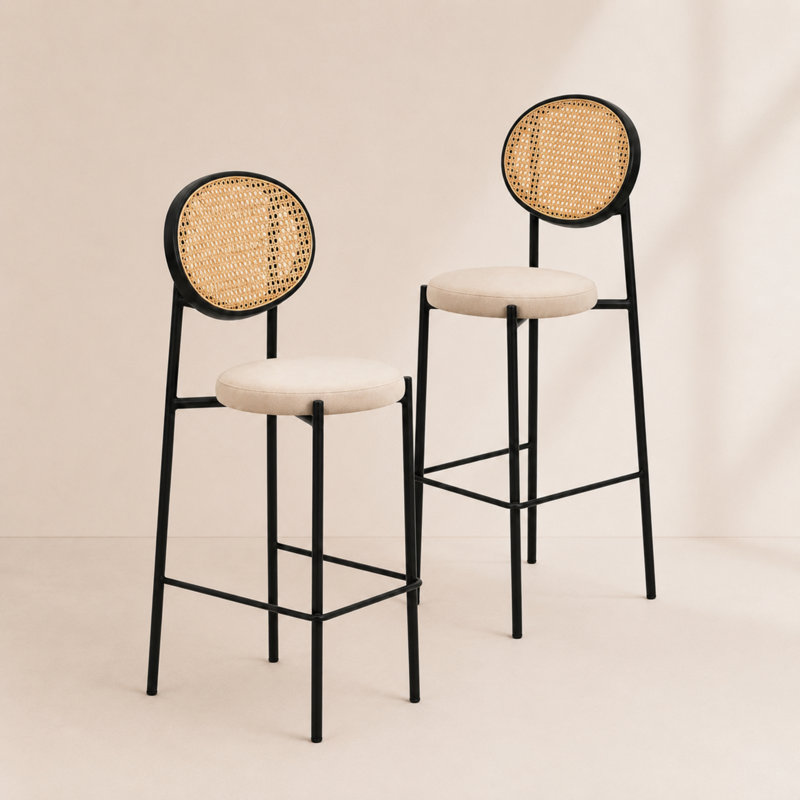 Tabouret de bar moderne en tissu Euston, Beige, 2