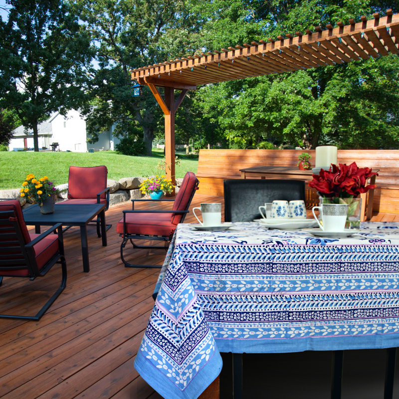 Block Print Cotton Floral Tablecloth, 60" x 60"