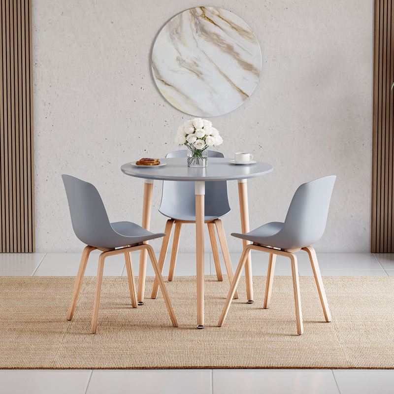 Deshawn 80 cm Beech Round Dining Table with Wood Base, Grey