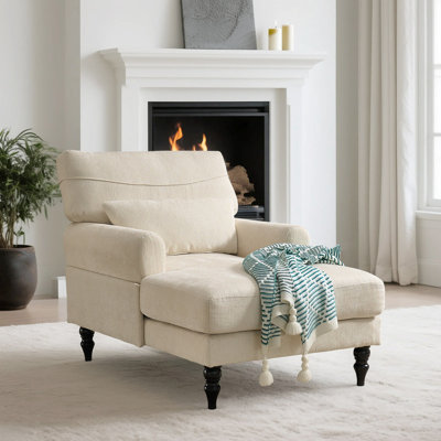 Modern Chenille Chaise Lounge Chair with Lumbar Pillow