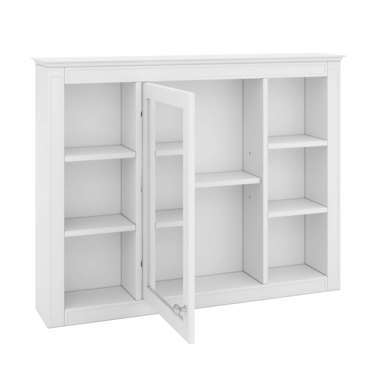 Armoire de salle de bain moderne avec miroir, armoire à miroir avec 6 tablettes ouvertes, Blanc