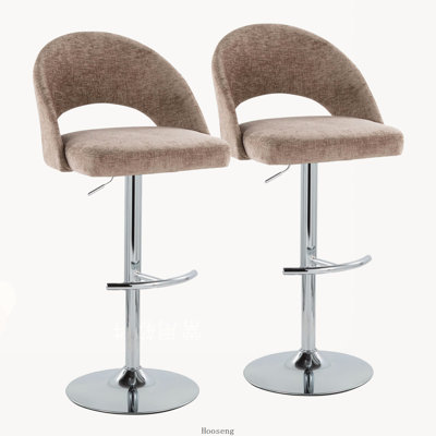 Ensemble de 2 tabourets de bar pivotants et ajustables, structure en métal noir, revêtement en tissu crème, repose-pieds ronds en forme de T