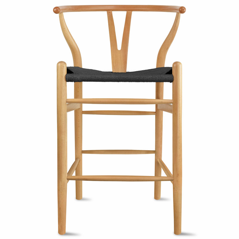 26″ Seat Height Counter Stool – Fully Assembled Farmhouse Wood Chair with Dark Espresso Woven Y‑Back Seat, Solid Beech Frame, 250 lb Capacity