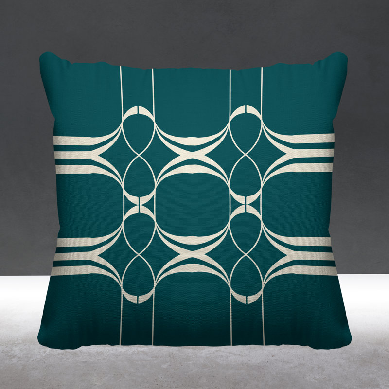 Coussin Tribal Abstract, L 15 po x H 15 po, Émeraude