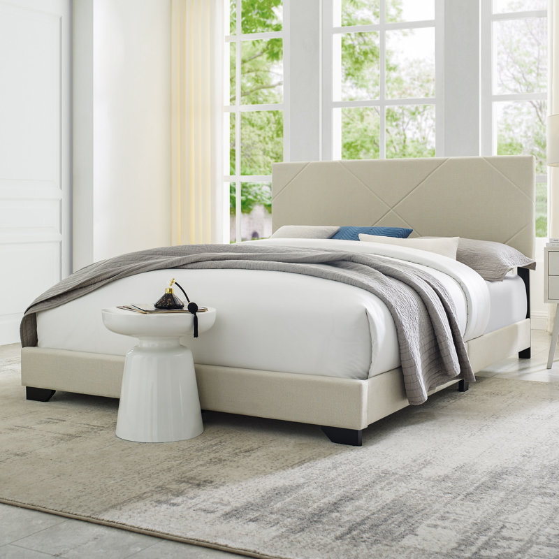 Lit plateforme tapissier Landsford, Grand, Beige