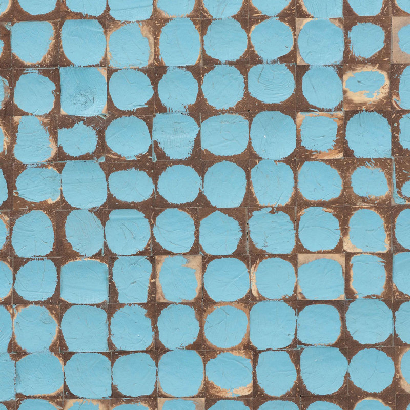 Table de bout bohème bleu ciel en coquillage et bois d'acacia