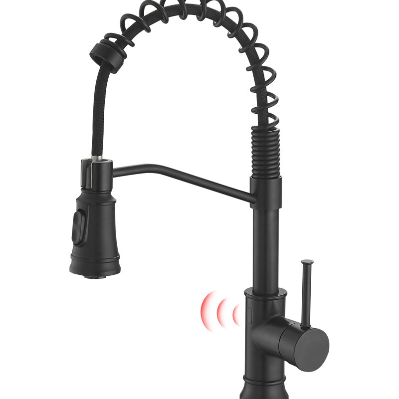 Robinet de cuisine sans contact - automatique Smart avec rétractable, activé par capteur de mouvement, style contemporain noir, laiton, remplissage en céramique pour capteur d'évier, moderne,