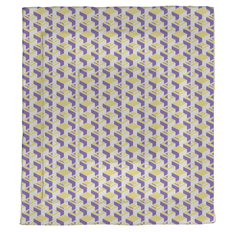 Patricia Geoffrey Polyester Comforter, Queen Comforter, Yellow/Purple Geometric