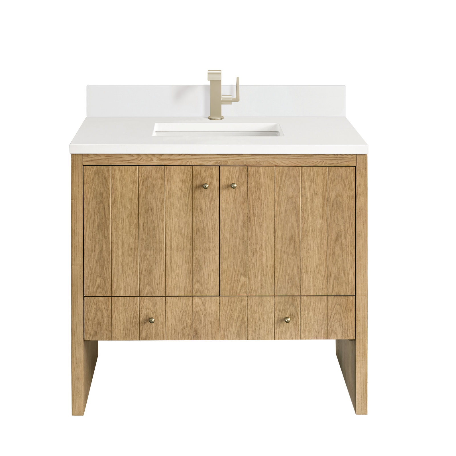 Hudson 36'' Single Bathroom Vanity, White Zeus, Single-Hole, Light Natural Oak